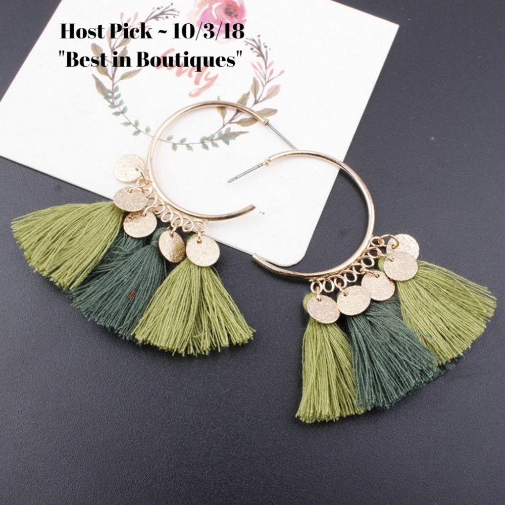 ☘️Host Pick! Boho Hoop Fringe Earrings Green Multi